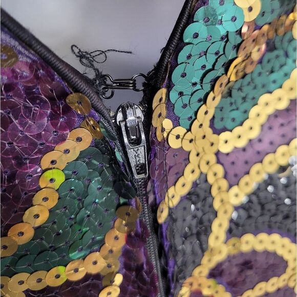 VINTAGE 80s dress Cache sequined long sleeve formal party cocktail S - Picture 6 of 14